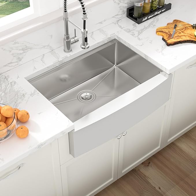 Sarlai 27 Inch Farmhouse Kitchen Sink Stainless Steel - 27x22 Inch Apron Front undermount Ledge Workstation 16 Gauge 304 Stainless Steel Single Bowl Luxury Kitchen Farm Sink