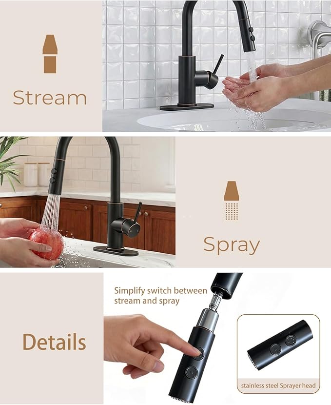 Fransiton Bathroom Faucets with Pull Down Sprayer, Bar Sink Faucet Single Hole for Kitchen Campers with Pop-Up Drain Hose, Suitable for Farmhouse Vanity Lavatory