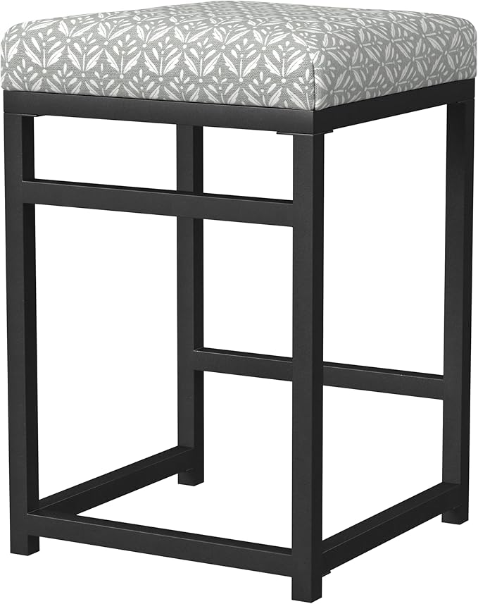 Homepop Home Decor | Modern 24-Inch Counter Stool | Backless Metal Frame Bar Stools Counter Height | Decorative Home Furniture, Light Gray Print