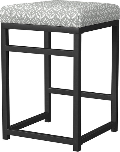 Homepop Home Decor | Modern 24-Inch Counter Stool | Backless Metal Frame Bar Stools Counter Height | Decorative Home Furniture, Light Gray Print