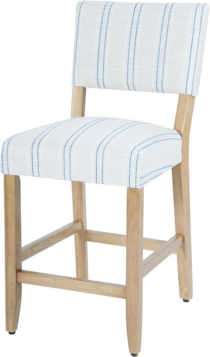 HomePop 24" Open Back Counter Stool|HomePop Home Décor|Fabric Chairs for Dining Room, Kitchen and Living Room - Blue and White Stripe(Single Pack)