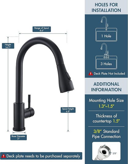 GIMILI LED Kitchen Faucet with Pull Down Sprayer Single Hole Kitchen Sink Faucet Suitable for Farmhouses RV Laundry Room Outdoor and Campers Matte Black