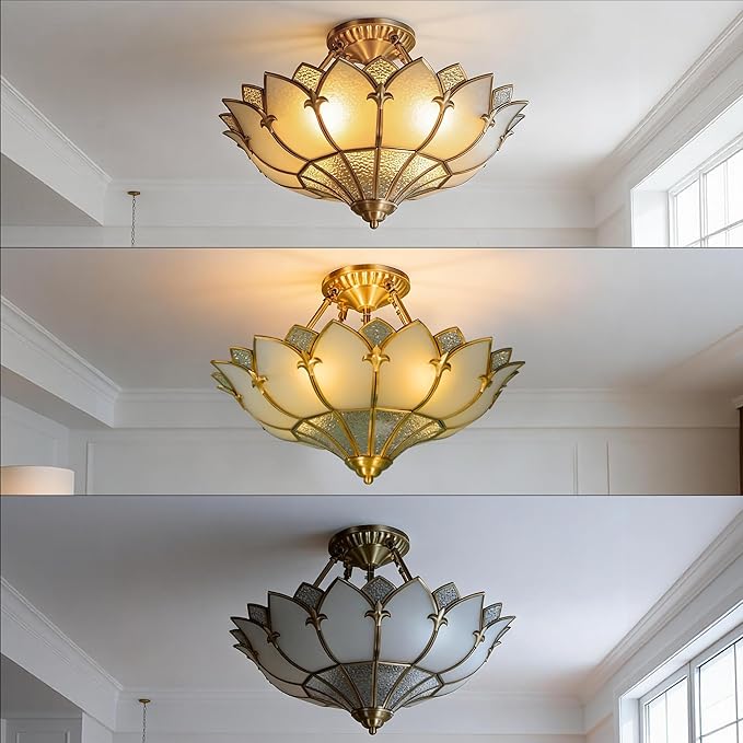 18.9" Vintage Pendant Light Fixture, 4-Light Semi Flush Mount Ceiling Light, Handmade Glass Ceiling Light Fixture for Foyer Entryway Stairway (Minimalist)
