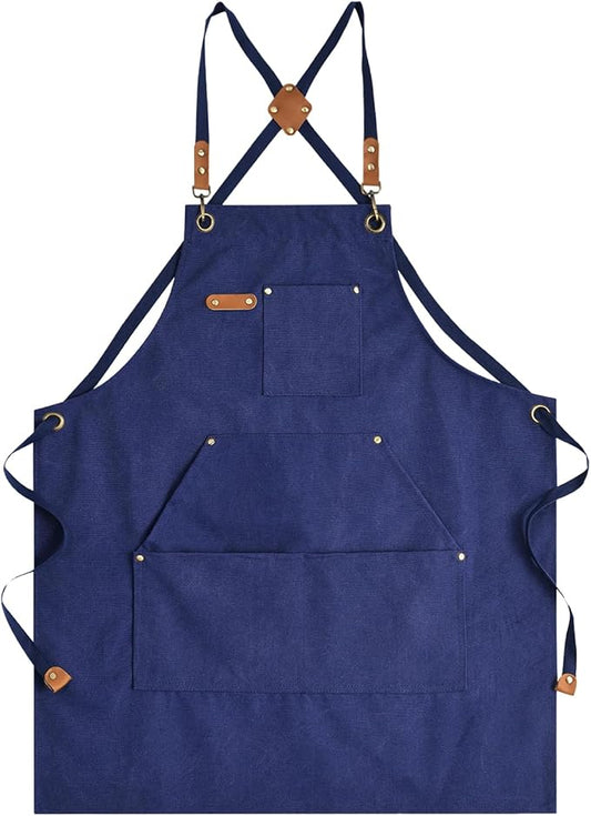 Aoomzoon Canvas Aprons for Men Chef Apron, Work Apron with Large Pockets - 16oz Heavy Duty Cross Back, BBQ, Cooking