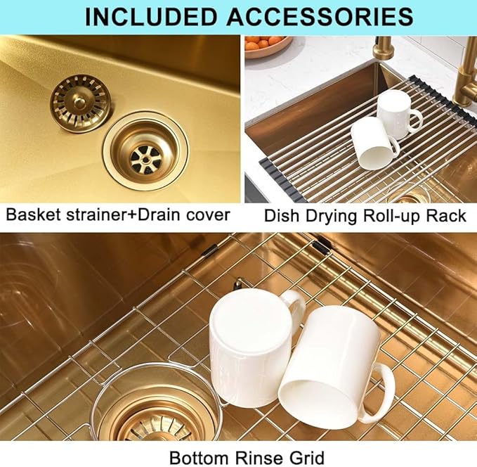23 Inch Undermount Laundry Sink Gold-Wesliv 23x18x12 Gold Utility Sink Undermount Laundry Room Sink Deep Single Bowl 16 Gauge Stainless Steel Utility Sink with Bottom Grid