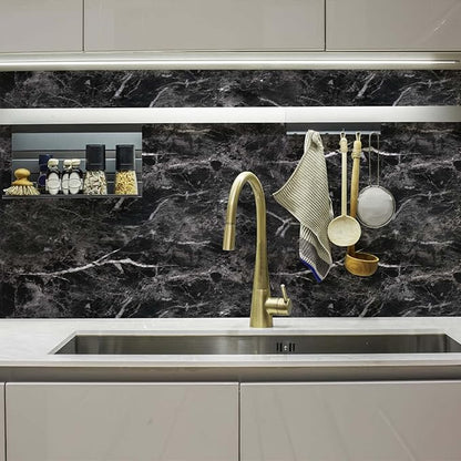 Abyssaly Black Marble Paper Granite Wallpaper 17.7" X 396" Peel and Stick Countertop Paper Self Adhesive for Kitchen Bathroom and Furniture