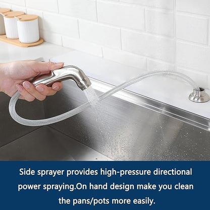 Friho Kitchen Faucet with Side Sprayer, Brushed Nickel Stainless Steel Kitchen Faucets with Supply Line, 3 or 4 Hole 2 Handle Kitchen Sink Faucet for RV Laundry Utility Bar