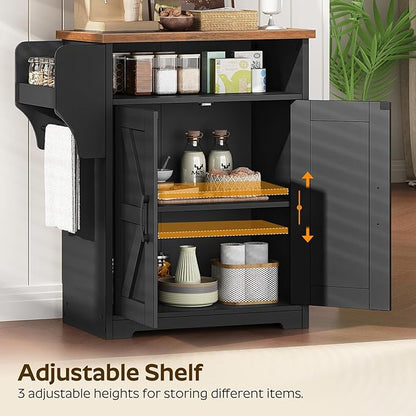 YATINEY Coffee Bar Cabinet, Kitchen Island with Storage, Farmhouse Sideboard Buffet Cabinet with Dual-Purpose Floating Shelf and Hooks, for Restaurant, Living Room, Rustic Brown KF22BR