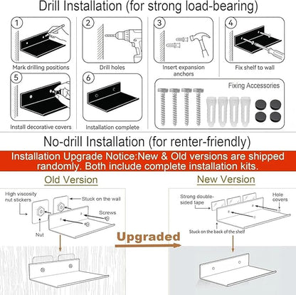 Z metnal 2 Pack 6 Inch Metal Floating Shelves with Safety Lip, Small Wall Mounted Shelf Holds Up to 5 Lbs, Matte Black Lightweight Display Ledge with Hidden Screw Caps for Bathroom, Bedroom