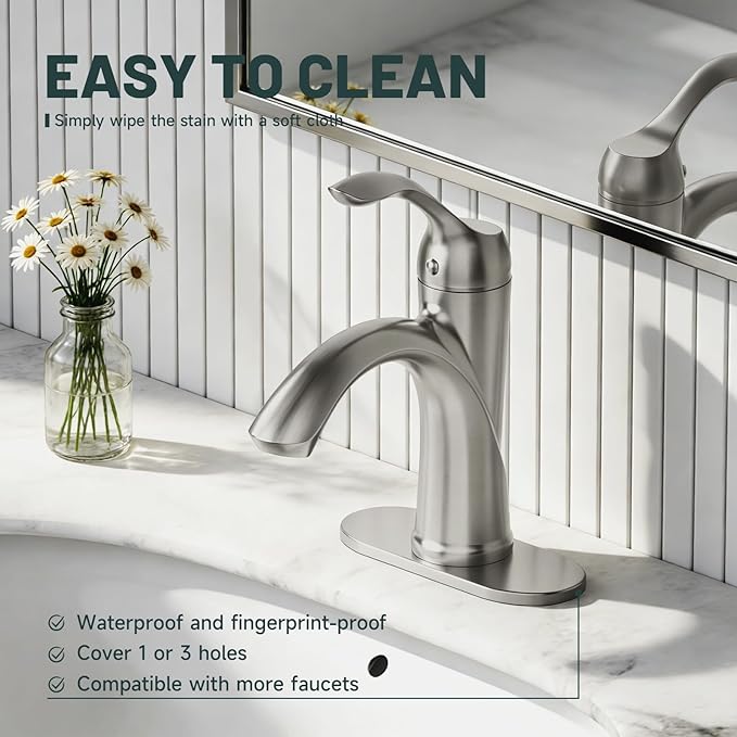 6 Inch Brushed Nickel Sink Hole Cover, Greenspring 4" Hole Cover Deck Plate, Round Bathroom Faucet Deck Plate, Faucet Escutcheon for Bathroom or Kitchen Vanity Sink Faucet Stainless Steel