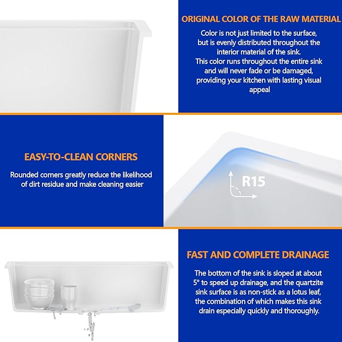 Dcolora 30 In. White Granite Composite Undermount Kitchen Sink Single Bowl Workstation, Quartz Kitchen Sink 30" x 19" x 9.65" #DC-GU5521