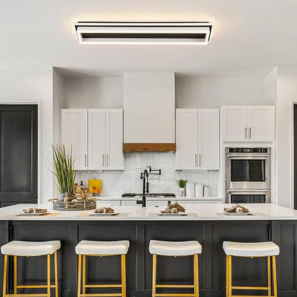Dimmable Led Ceiling Light with Remote Control 31.5in Modern Linear Flush Mount Ceiling Lighting Fixture Acrylic Long Ceiling Lamp for Living Room Kitchen Dining Room Hallway (Black&White)