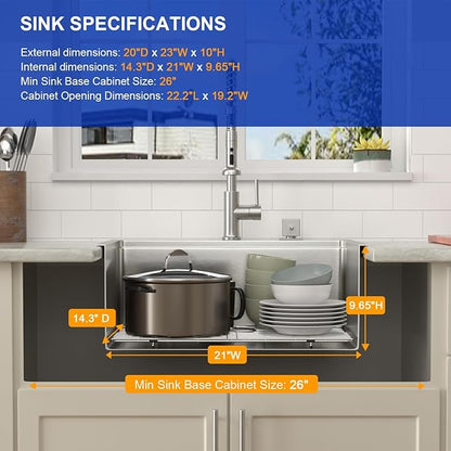 Dcolora 23 Inch Drop In Kitchen Sink Workstaion Single Bowl Stainless Steel Bar Sink Topmount Small Kitchen Sinks,DC-TW5689