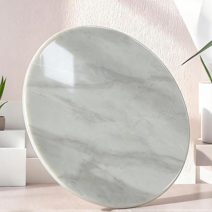 Round Table Top Multiple Sizes - Tempered Glass with Marble Design, Shatter-Resistant & Heatproof Surface Protector, Multipurpose for Dining/Coffee/Patio/End Table DIY Replacement (Gray, 30 inch)