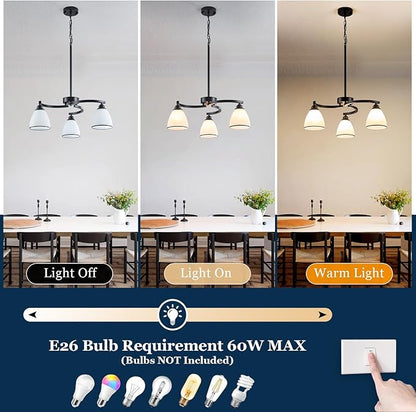 3 Lights Modern Chandelier Light Fixture Matte Black Retractable Round Chandelier Rustic Hanging Lamp Adjustable 59" Max Pendant Ceiling Light for Kitchen Island Dining Room Table Hallway