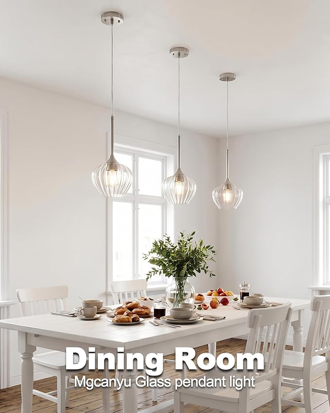 2-Pack Glass Pendant Lights Kitchen Island, 7" Modern Brushed Nickel Pendant Lighting Small Hanging Light Fixtures for Kitchen, Dining Room, Bathroom, Bedroom