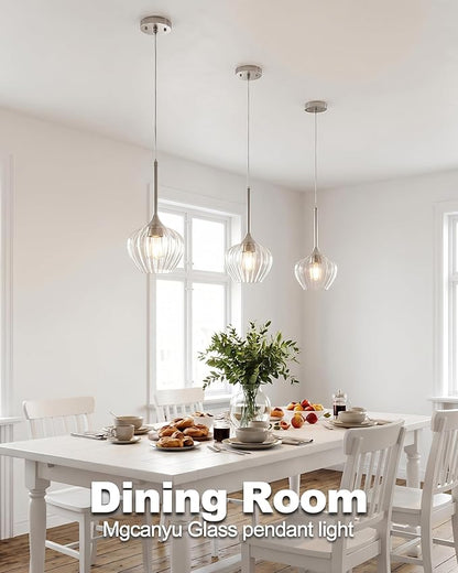 Glass Pendant Lights for Kitchen Island, 7" Modern Brushed Nickel Pendant Light Fixtures Mini Adjustable Hanging Light for Kitchen, Dining Room, Sink, Bathroom