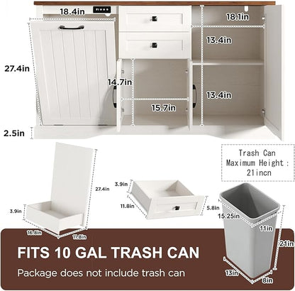 Vabches Farmhouse Buffet Cabinet with Tilt Out Trash Can, 55" Coffee Bar Cabinet&Sideboard with Storage and Drawers