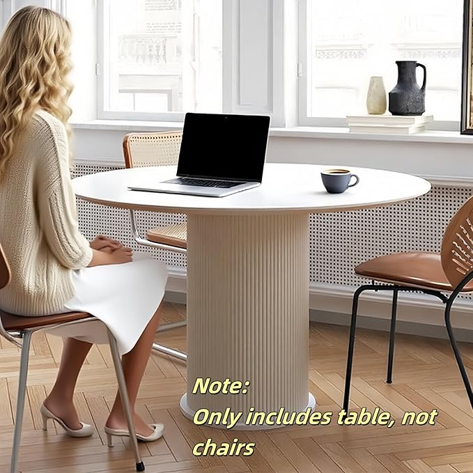 MIXL-Modern White Circular Kitchen Tables,47 Inches Round Dining Room Table, White Circle Dinner Tables for 6-8 People, Farmhouse Dining Table for Corner, Kitchen, Coffee, Cafe and Restaurant