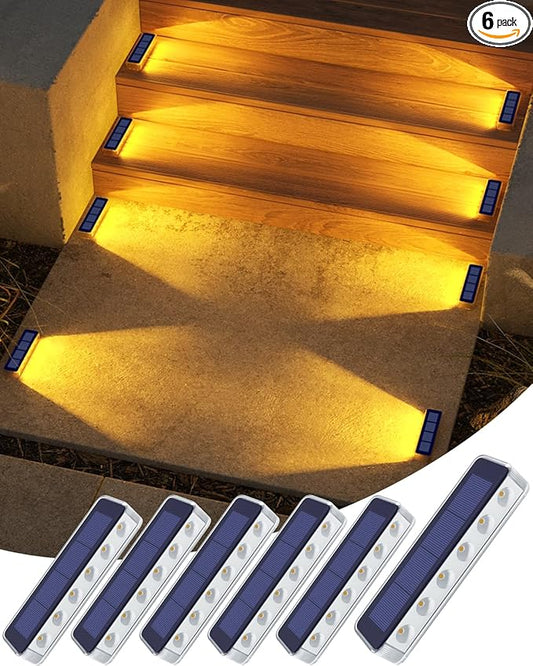 DetarZinLED Solar Step Lights for Outside,6 Pack Solar Stair Lights Outdoor Waterproof,Warm White Deck Light Solar Powered Waterproof for Steps,Stairs,Walkway,Sidewalk,Patio,Pathway
