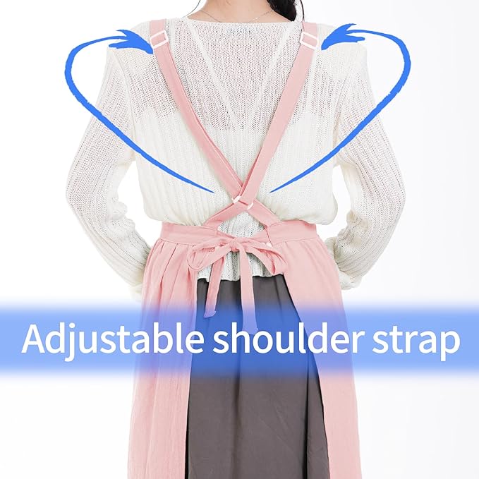 Pinknoke Cotton Linen Pinafore Apron Dress for Women with Pockets Cute Art Chef Aprons for Kitchen Baking Gardening Painting