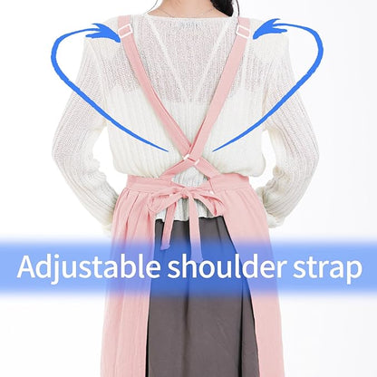 Pinknoke Cotton Linen Pinafore Apron Dress for Women with Pockets Cute Art Chef Aprons for Kitchen Baking Gardening Painting