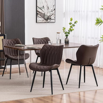 Kidol & Shellder Dining Chairs Set of 2, PU Leather Upholstered Kitchen Chairs with Back Armless, Mid Century Modern Side Chair for Dining Room, Living Room, Lounge, Restaurant, Brown