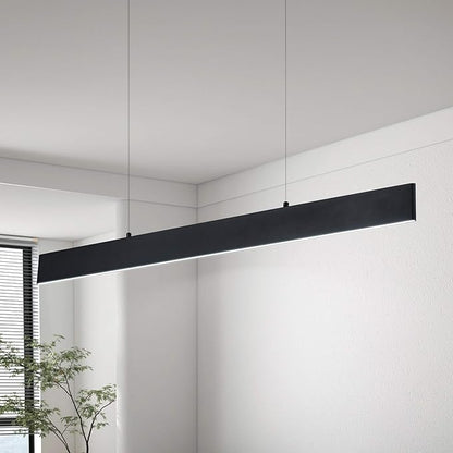 Modern Linear Led Pendant Light - 1 Ring Integrated Led Hanging Light Fixture for Office, Kitchen Island, Bar, Dining Room - 30W 6000K Not-dimmable - 41.34" L x 47" H (Black)