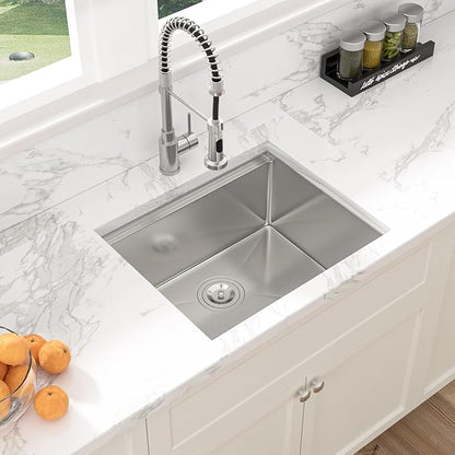 Sarlai 23 Undermount Bar Sink - 23 x 19 Inch Kitchen Sink Ledge Workstation 16 Gauge Stainless Steel Single Bowl RV Bar Prep Basin Kitchen Outdoor Sinks