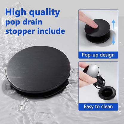 HOTIS Black Bathroom Faucet 3 Hole, 2 Handle 360° Swivel Matte Black 8 Inch Widespread Bathroom Sink Faucet, Lavatory Sink Faucet with Pop-up Drain and Supply Lines, HT-MC-032B