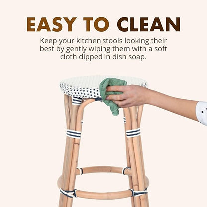 KOUBOO Bistro Backless Counter Stool, Handmade, Rattan, Kitchen Island Seating, Kitchen Stool, Boho Decor, White & Navy