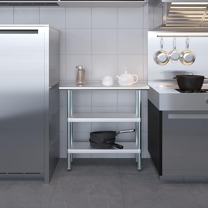 Stainless Steel Work Table with 2 Shelves | Kitchen Island Food Prep | Laundry Garage Utility Bench | NSF Certified (36" Long x 14" Deep)