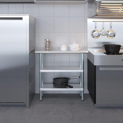 Stainless Steel Work Table with 2 Shelves | Kitchen Island Food Prep | Laundry Garage Utility Bench | NSF Certified (36" Long x 14" Deep)
