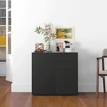 HOMCOM High Gloss Buffet Sideboard with Drawers, Door Cupboards and Adjustable Shelf, Kitchen Storage Cabinet with Push to Open Design, Black