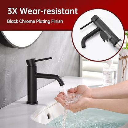 SUMERAIN Matte Black Bathroom Sink Faucet Lead-Free Stainless Steel Single Handle Single Hole Vanity Faucet