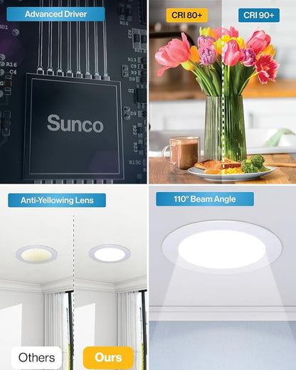 Sunco Lighting 6 Pack 6 Inch Ultra Thin LED Recessed Ceiling Lights, 6000K Daylight Deluxe, Dimmable, 14W, Wafer Thin, Canless with Junction Box