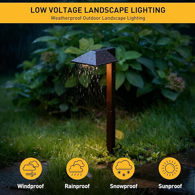 Equinox Outdoor Low Voltage Landscape Lighting 0.6W LED 3100K Warm White Metal 12V Pathway Lights Charcoal Brown 8PK Kits with Connector and Stake (8Pack)