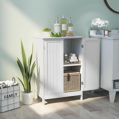 LDAILY LUARANE Bathroom Floor Cabinet, Wooden Floor Storage Cabinet with Double Doors, Simple Double Storage Cabinet, Suitable for Kitchen, Bathroom, 23.5 x 14 x 34 inches (White)