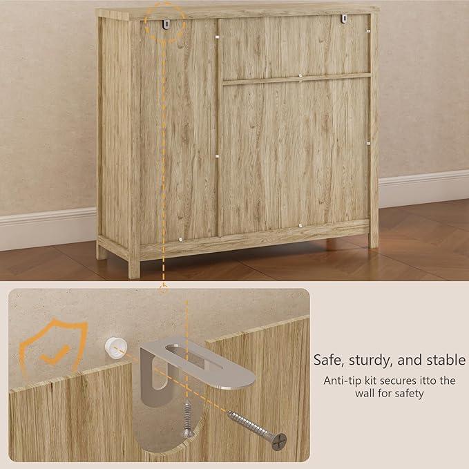 Viaozutis Storage Cabinet with Doors and Drawers,Kitchen Storage Cabinets，with Drawer and Adjustable Shelf（Grey）