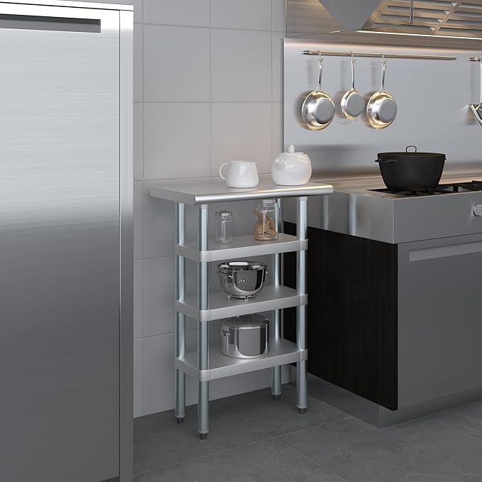 AmGood Stainless Steel Work Table with 3 Shelves | Kitchen Island Food Prep | Laundry Garage Utility Bench | NSF Certified (24" Long x 14" Deep)