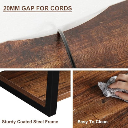 LUCKUP 2 Tier Floating AV Shelves Wall Mounted Projector Shelf Wooden Media Stand with Cable Relief Notch, Entertainment Center Metal Steel Frame