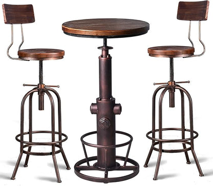 LOKKHAN Industrial Bar Table 38.6"-48.4" Height Adjustable Swivel Round Wood Tabletop 23.7" Dia, Kitchen Dining Office Coffee Bistro Pub Table