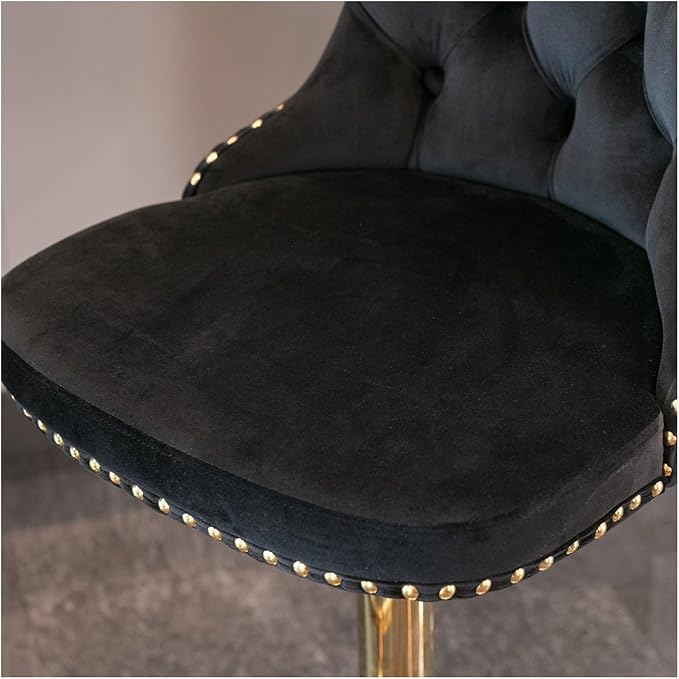 Golden Swivel Velvet Barstools Adjusatble Seat Height from 25-33 Inch,Modern Upholstered Bar Stools with Backs Comfortable Tufted for Home Pub and Kitchen Island,Black,Set of 2