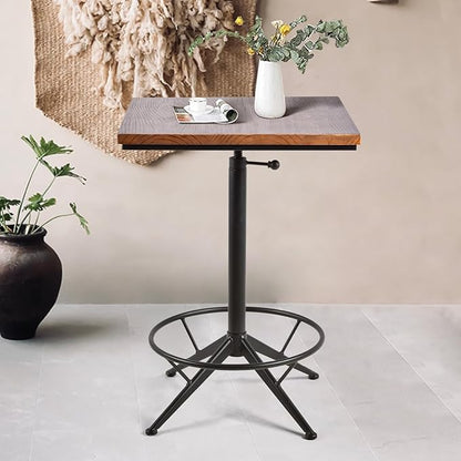 Industrail Metal Frame Wood top Square Kitchen Dining Table,Adjustable 23.62"*23.62"* H30.31-34.43"