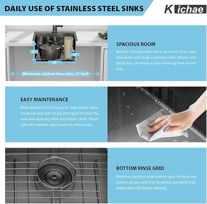 Kichae Black Drop In Bar Sink- 18x18 Small Overmount Topmount Stainless Steel RV Sink Single Bowl Ledge Workstation Bar Prep Handmade Basin