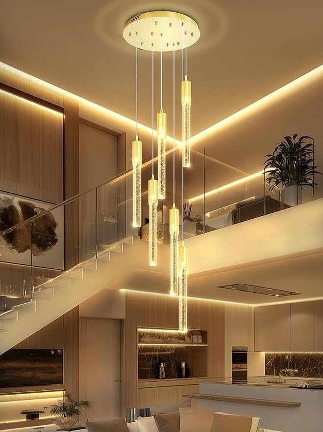 Flashing God 6-Lights Modern Crystal Chandelier for Foyer Gold Stairway Chandeliers Bubble Pendant Light Kitchen Island Flush Mount Chandelier for Living Room Dining Room