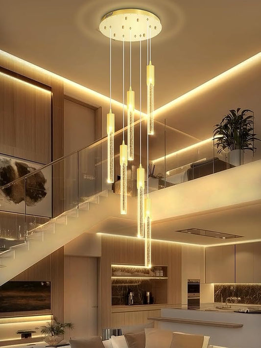 Flashing God 6-Lights Modern Crystal Chandelier for Foyer Gold Stairway Chandeliers Bubble Pendant Light Kitchen Island Flush Mount Chandelier for Living Room Dining Room