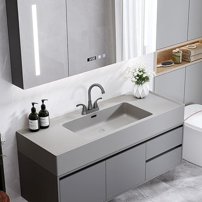 Bathroom Sink Faucet FRANSITON 4 Inch 2 Handle Lead-Free Brushed Grey Bath Sink Faucet with Pop-up Drain Stopper and Supply Hoses
