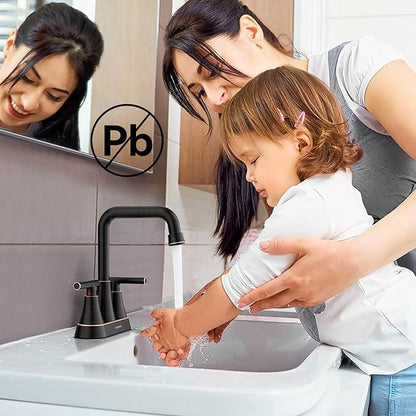 Bathroom Sink Faucet, Hurran Oil Rubbed Bronze Bathroom Faucets for Sink 3 Hole with Pop-up Drain and Supply Hoses, 360 Swivel Spout 2-Handle Centerset Faucet for Vanity RV Farmhouse