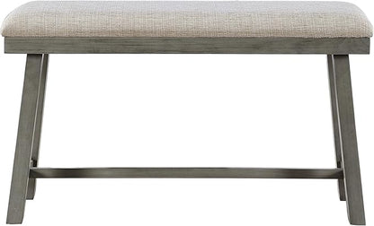 Lexicon Counter Height Bench for Dining Room Table, 41.5" Wood Bench with Grey Padded Seat for Home and Kitchen, Indoor Wooden Bench for Dining Room, Kitchen Bench, Dining Bench, Easy Assembly, Grey